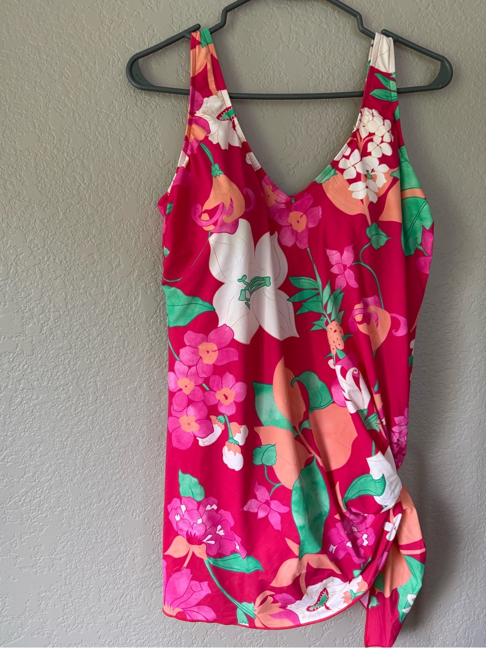 Lands' End Girls Floral One-Piece Swimsuit in Bright Pink with Green Accents